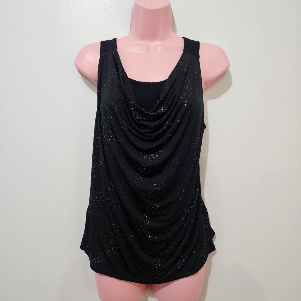 Vintage Y2k - Rock & Republic - Tank Top Draped Shimmer Glitter - Size L - Black
